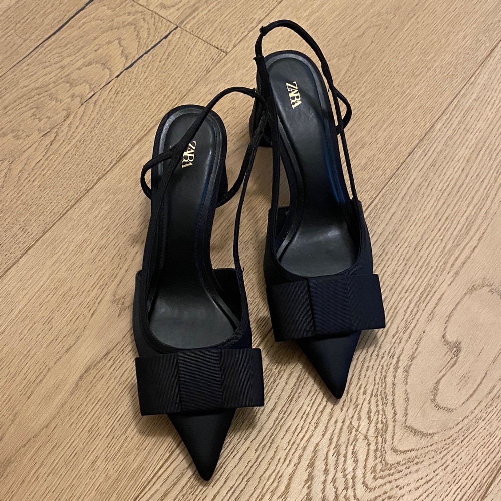 Zara Elegant Black Bow Slingback Heels